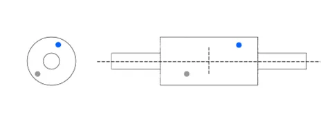 Diagram of combined static and dynamic imbalance, with heavy spots in different planes along the rotor's axis of rotation