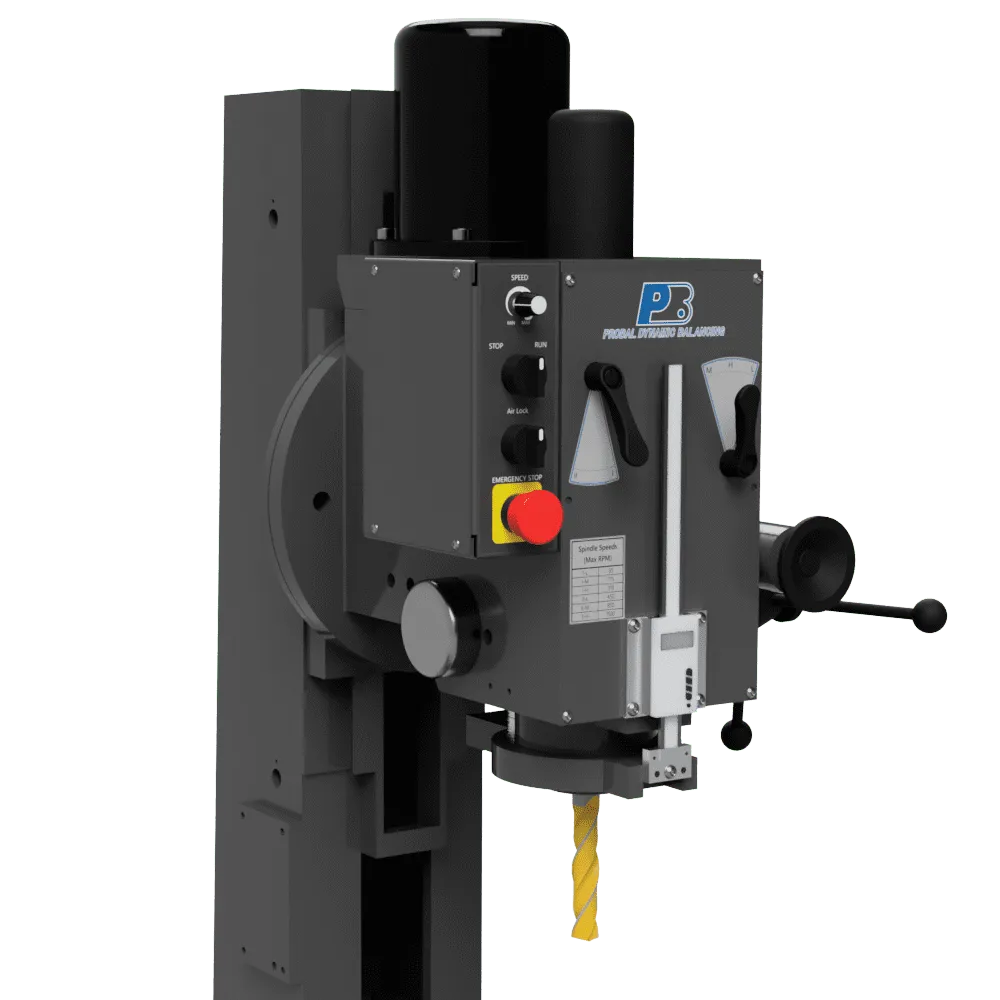 Gear-driven high-torque drill press unit on the PB-L500 crankshaft balancing machine