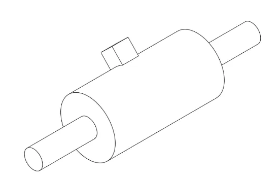 Diagram of a rotor with added material on one side, shifting its center of gravity away from the axis of rotation