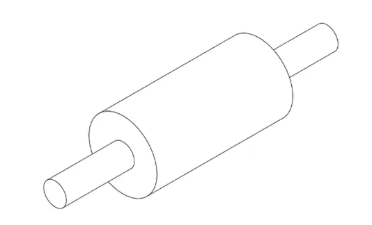 Diagram of a cylindrical rotor with concentric sections, its center of mass on the axis of rotation