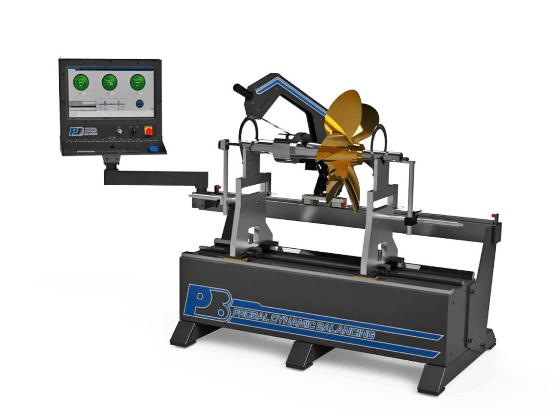 ProBal horizontal balancing machine balancing a propeller