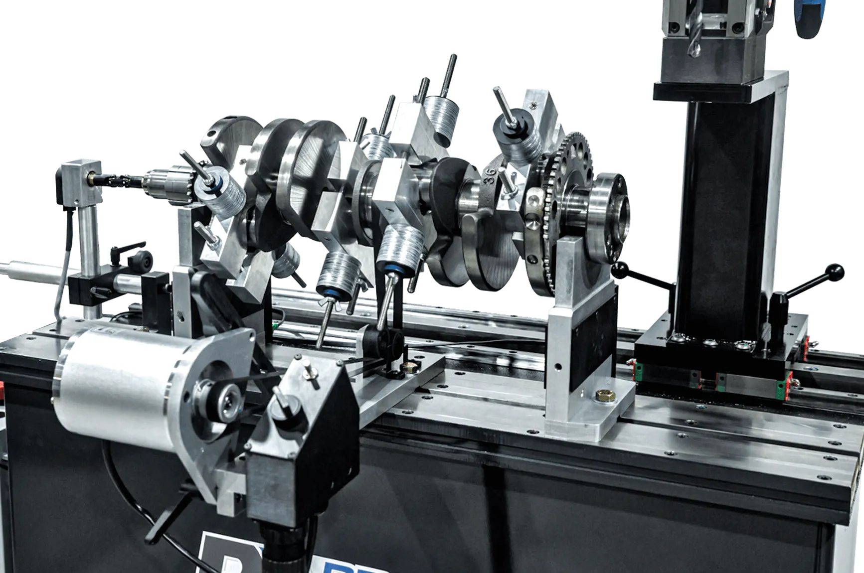 Edge DBS standalone balancing station with a crankshaft and bobweights mounted between trunnion supports
